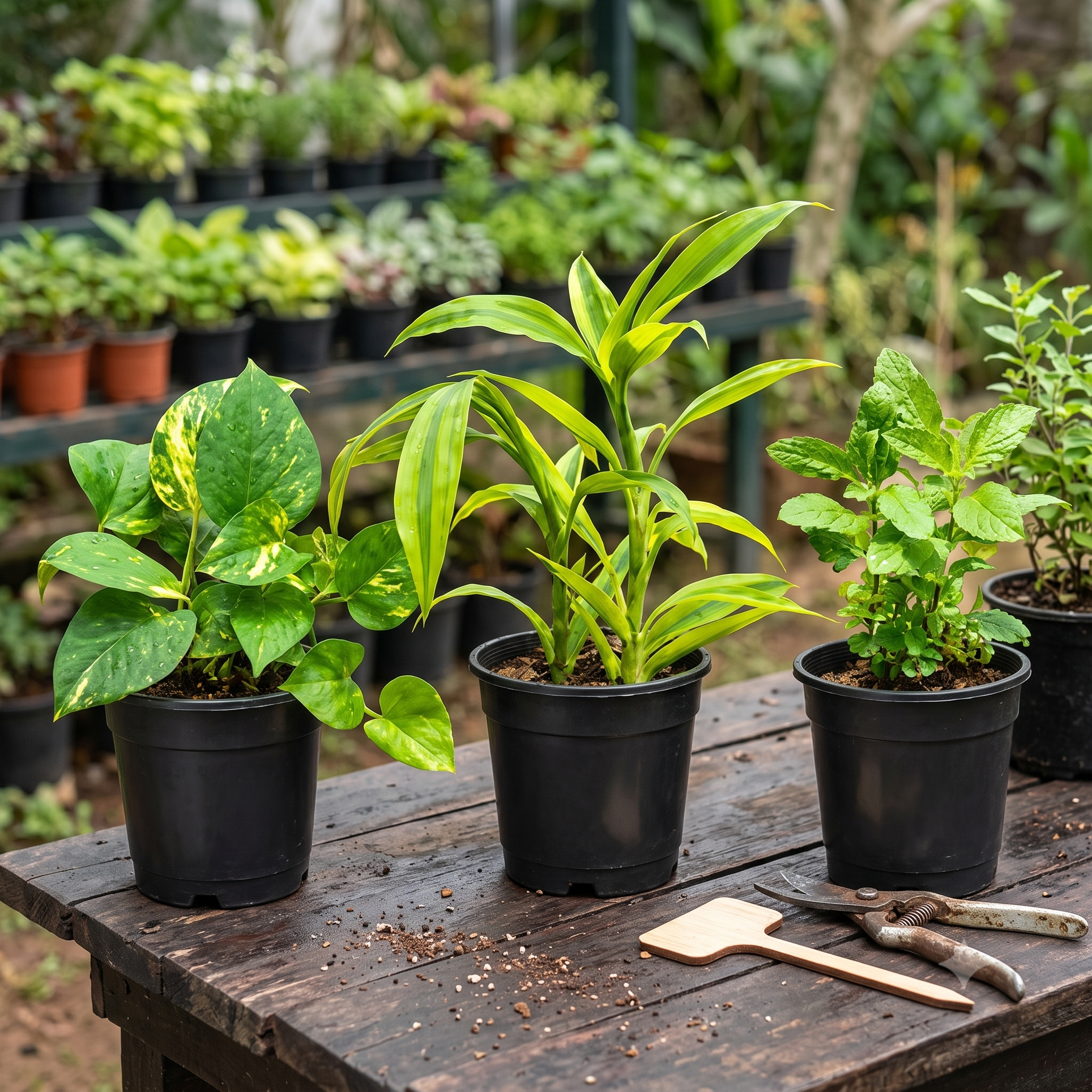Money Plant, Golden Bamboo, Tulsi Combo — Sugandha Farms & Nursery